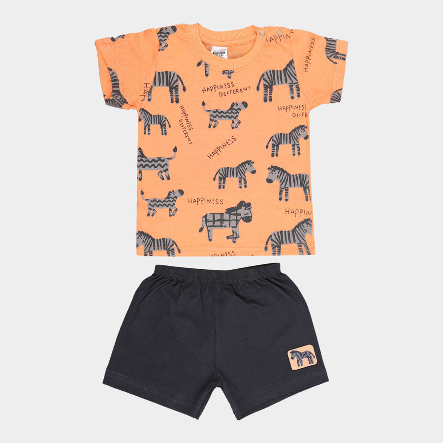 Infants Cotton Printed Baba Suit, Orange, large image number null