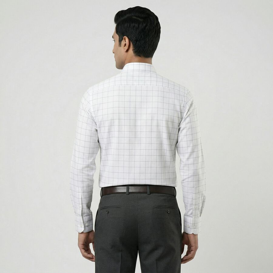 Men's Light Grey Checkered Spread Collar Formal Shirt, हल्का ग्रे, large
