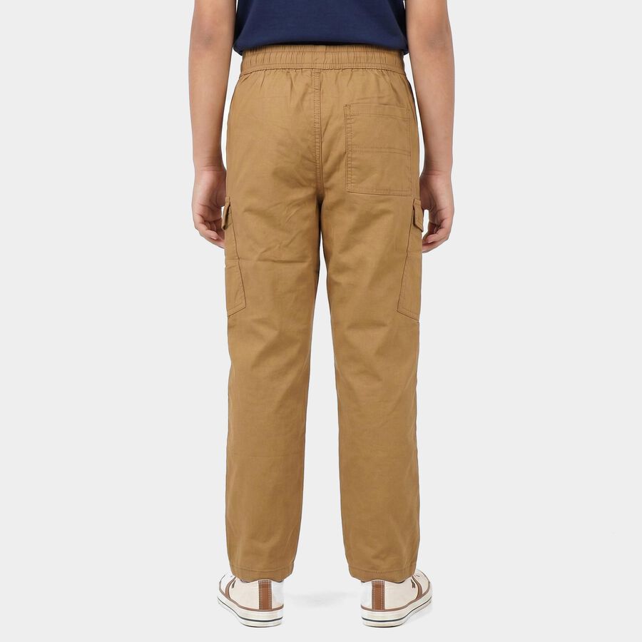 Boys' Khaki Regular Fit Cargo Trousers, खाकी, large
