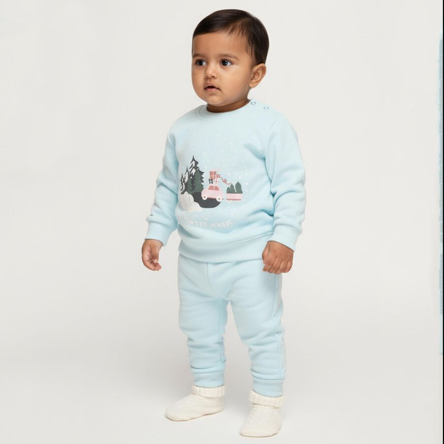 Infants' Light Baby Blue Crew Neck Graphic Sweatshirt, एक्वा, large image number null