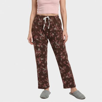 Women's Wine Straight Fit Floral Printed Cotton Blend Lounge Pyjama