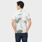 Men's White Cotton Polo Neck Abstract Printed T-Shirt, सफ़ेद, small