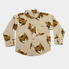 Boys Beige Cotton Long Sleeve Collar Shirt, गहरा पीला, small
