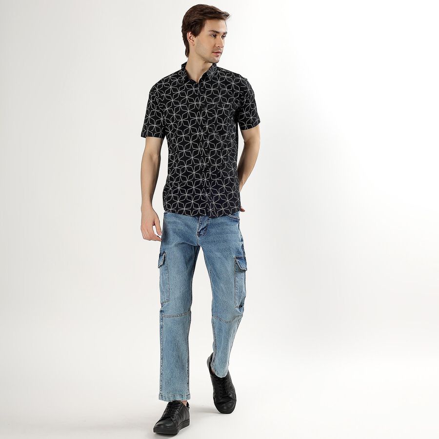 Men's Light Blue Straight Fit Cargo Jeans, Mid Blue, large image number null