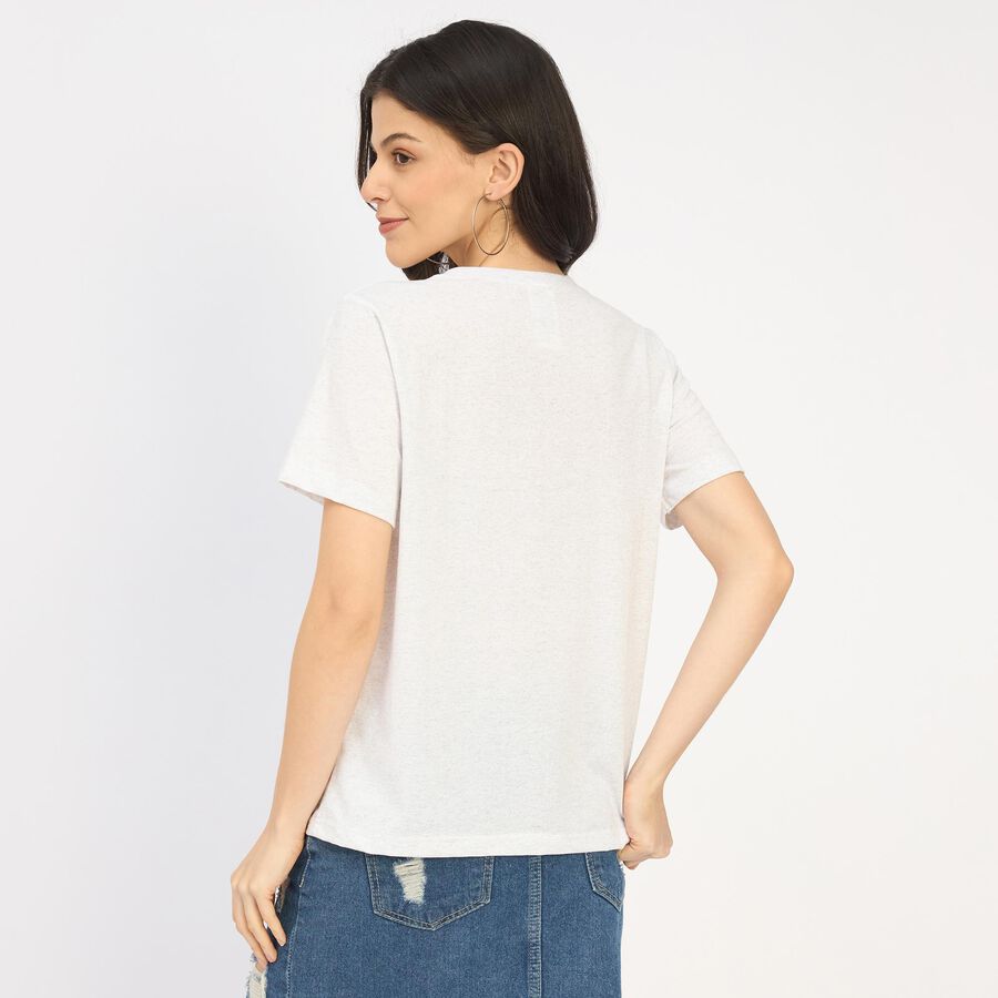 Ladies' Round Neck T-Shirt, मिश्रित मध्यम ग्रे, large