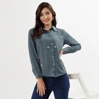 Ladies' Muted Steel Blue Classic Collar Casual Shirt, Teal Blue, small image number null