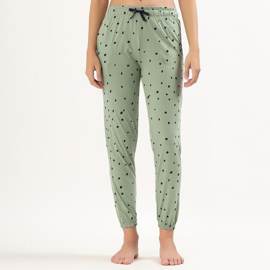Women's Muted Sage Green Polka Dot Full-Length Cotton Pyjama, हल्का हरा, large image number null