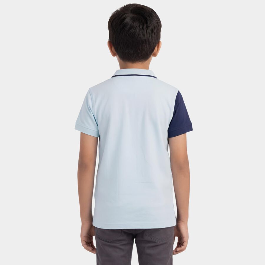 Boys Light Blue Round Neck Casual Half Sleeve T-Shirt, Light Blue, large