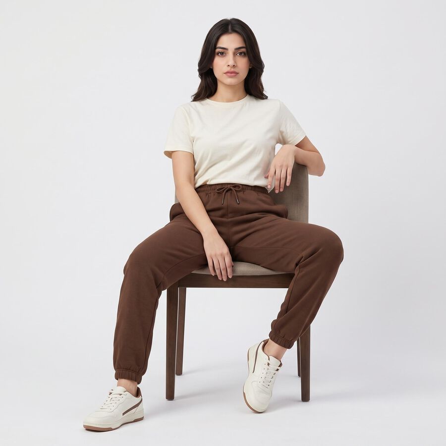 Women Brown Jogger Fit Solid Track Pants, Brown, large