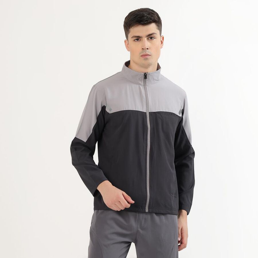 Men's Dark Grey and Light Grey High Neck Athleisure Jacket, Dark Grey, large image number null