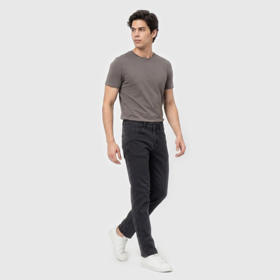 Men's Dark Grey Slim Fit Washed Jeans, Dark Grey, large