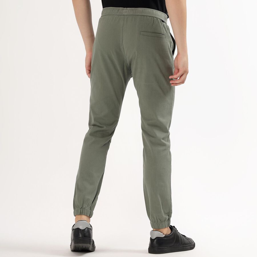 Men's Muted Sage Green Slim Fit Elastic Waist Casual Trousers, Light Green, large image number null