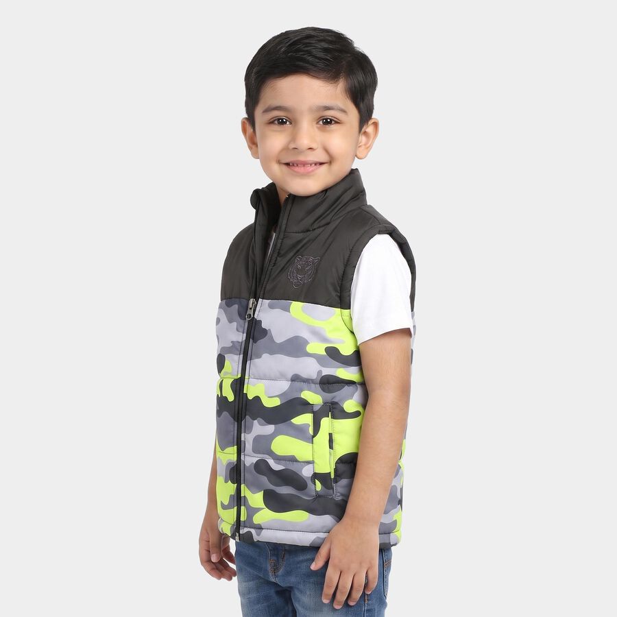 Boys' Black Stand Collar Puffer Jacket, Black, large