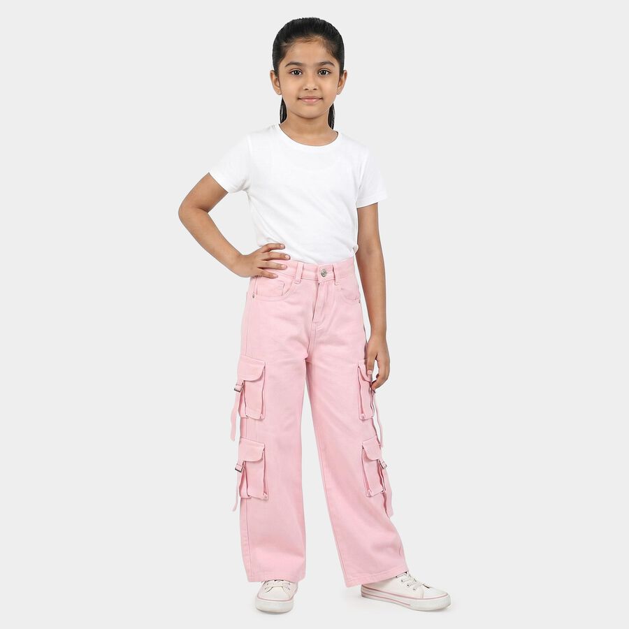 Girls Pink Wide Leg Cargo Jeans, Light Pink, large