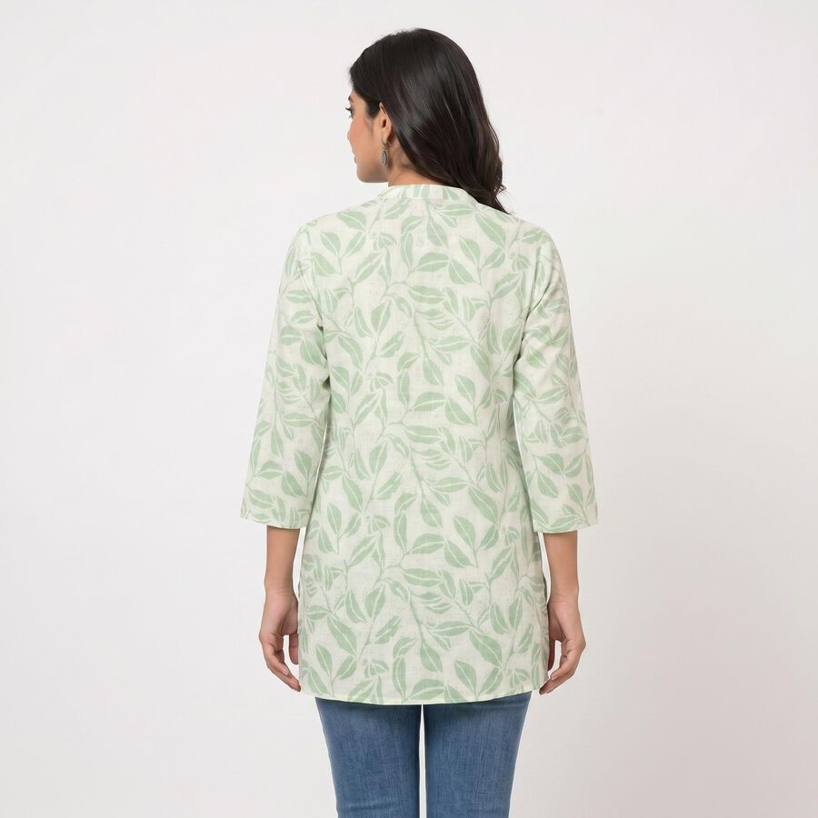 Women's Mint Green Cotton Mandarin Collar Floral Printed Straight Kurti, Light Green, large