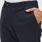 Men's Dark Charcoal Slim Fit Flat-Front Formal Trousers, Navy Blue, small image number null