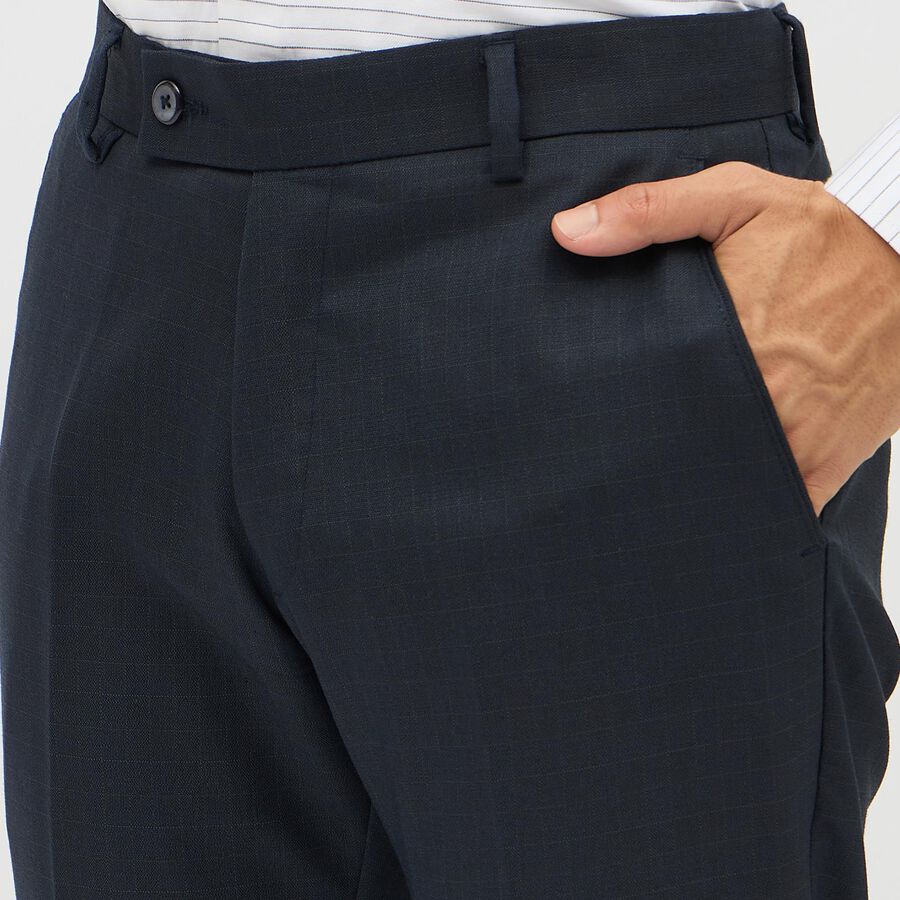 Men's Dark Charcoal Slim Fit Flat-Front Formal Trousers, Navy Blue, large image number null