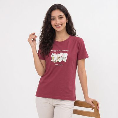 Women's Purple Cotton Round Neck Regular T-Shirt