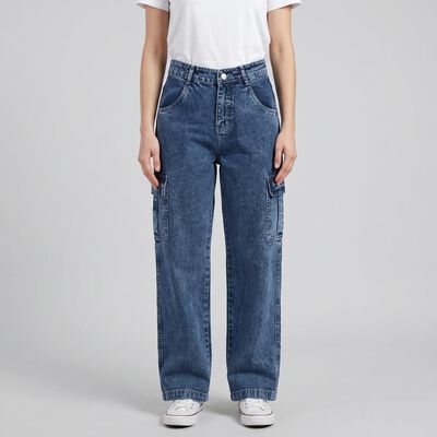 Women's Blue Relaxed Fit Cargo Jeans