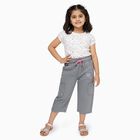 Girls' Muted Grey Relaxed Fit Embroidered Cropped Jeans, हल्का ग्रे, small image number null