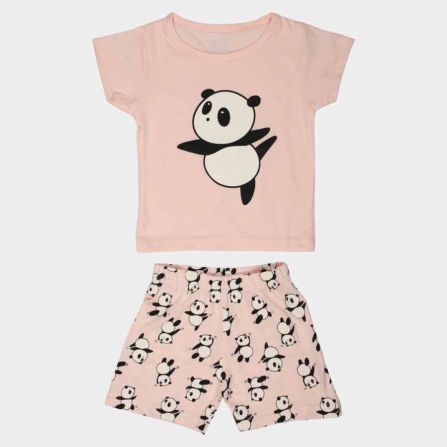 Girls Light Pink Crew Neck Short Set Upper and Bottom Set, हल्का गुलाबी, large
