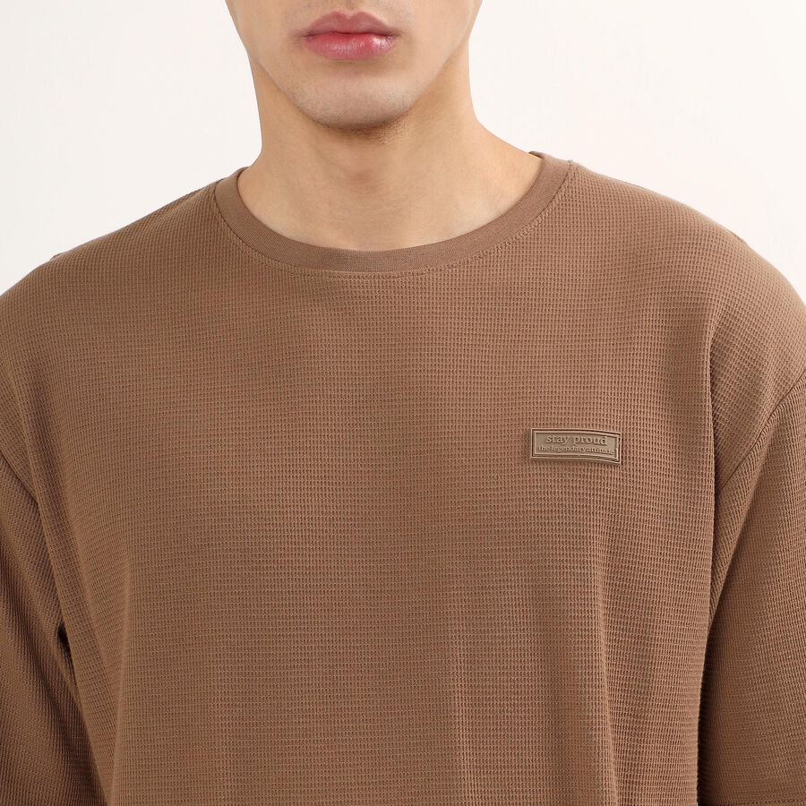 Men's Round Neck Half Sleeves T-Shirt , Brown, large image number null