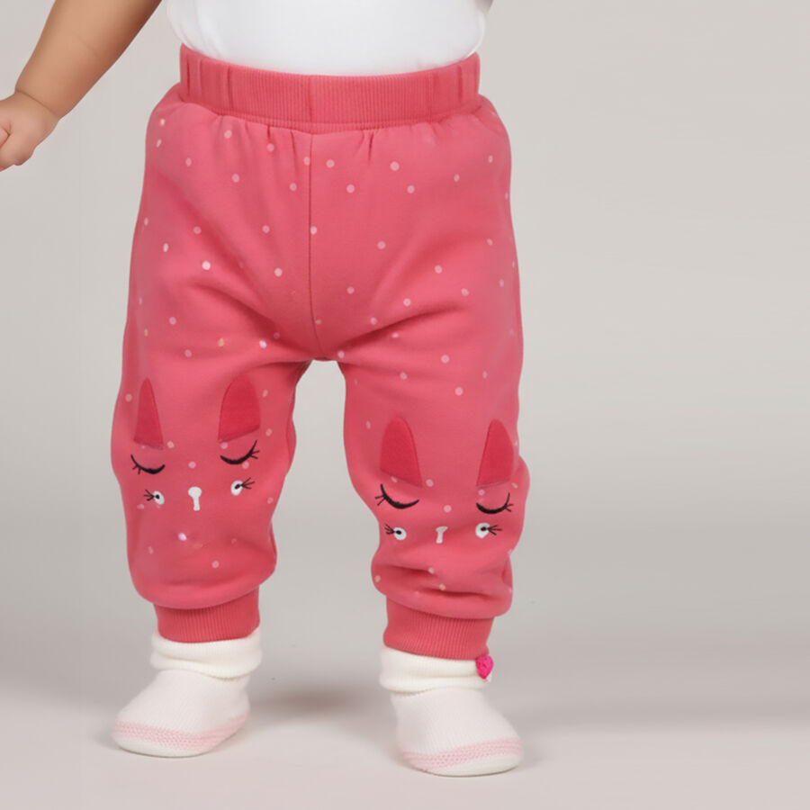 Infants Bright Coral Pink Bunny Printed Cotton Blend Pyjama, Pink, large image number null