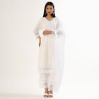 Women's White Cotton Embroidered Ethnic Set, Off White, small