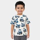 Boys' White Cotton Round Neck Printed T-Shirt, ऑफ व्हाइट, small