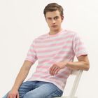 Men's Pink Round Neck Striped T-Shirt, Pink, small
