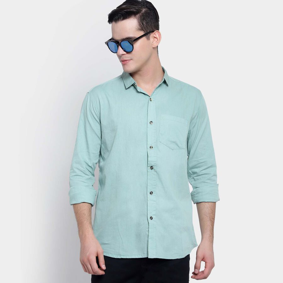 Cotton Solid Casual Shirt, Light Green, large image number null