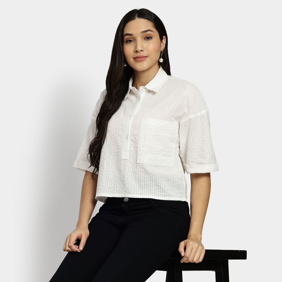 Ladies' 100% Cotton Shirt, ऑफ व्हाइट, large image number null