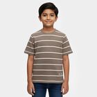 Boys Beige Crew Neck Streetwear T-Shirt, गहरा पीला, small