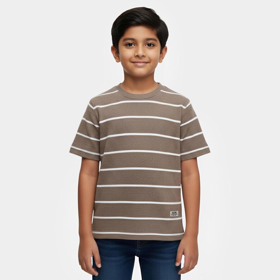 Boys Beige Crew Neck Streetwear T-Shirt, गहरा पीला, large