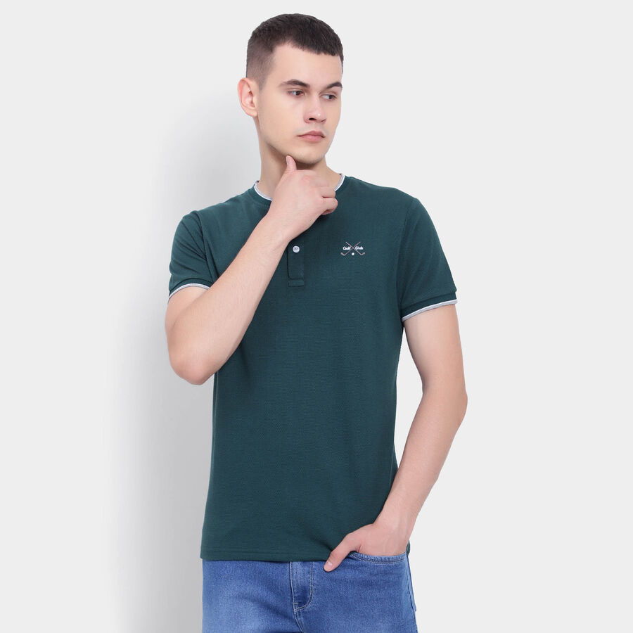 Solid Henley T-Shirt, Dark Green, large image number null