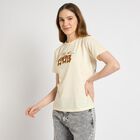 Ladies' Round Neck T-Shirt , Beige, small