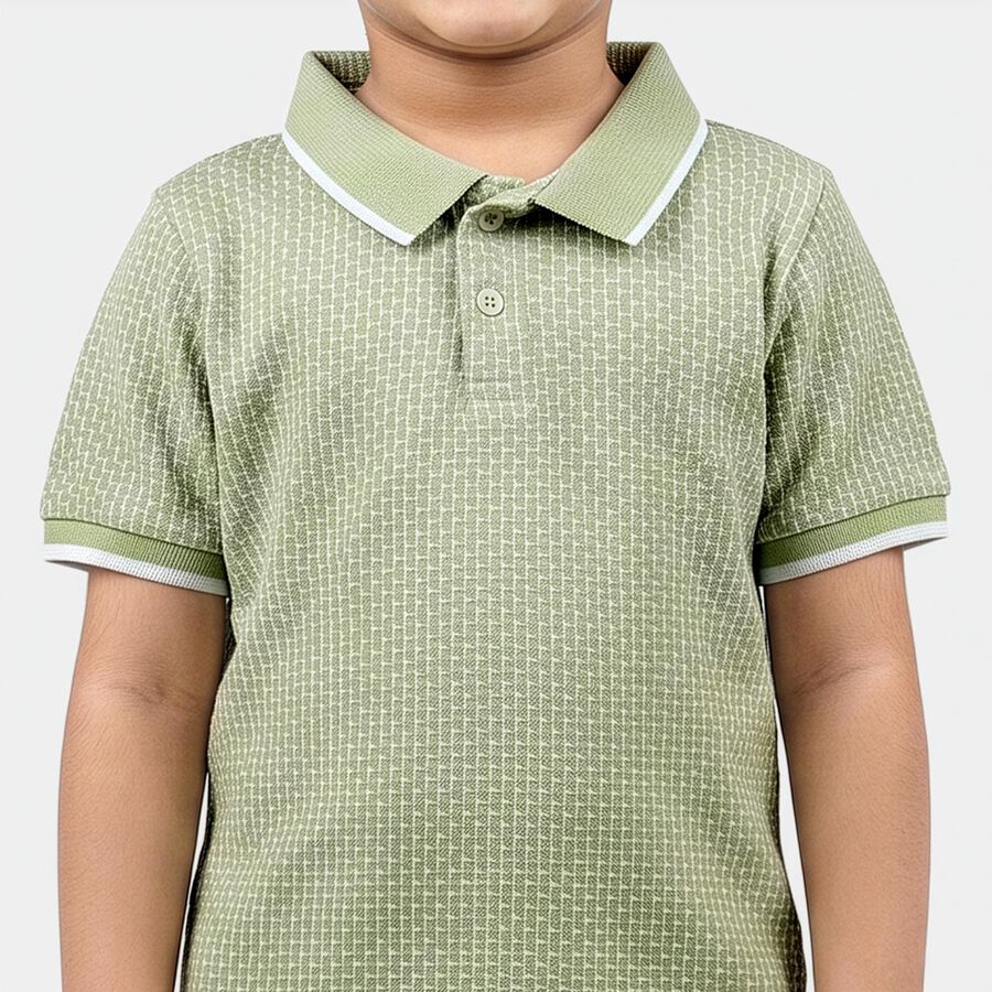 Boys Green Polo Neck Polo T-Shirt, Light Green, large
