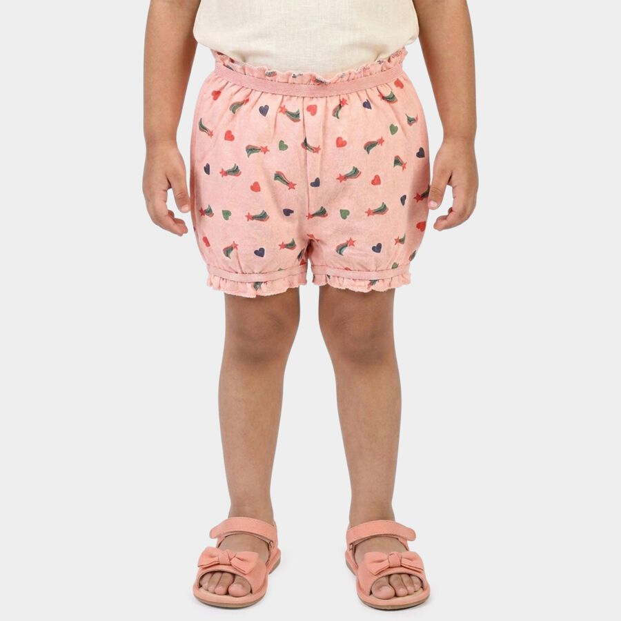 Girls Peach Regular Fit Printed Bloomers, पीच, large