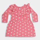 Infants' Bright Pink Floral Print Long Sleeve Frock, हल्का गुलाबी, small image number null
