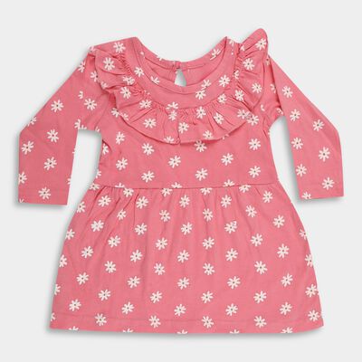 Infants' Bright Pink Floral Print Long Sleeve Frock