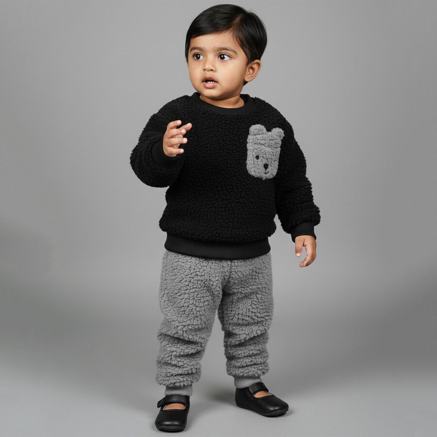 Infants' Dark Grey Round Neck Solid Baba Suit, Dark Grey, large image number null
