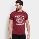 Men's Round Neck Half Sleeves T-Shirt , वाइन, small