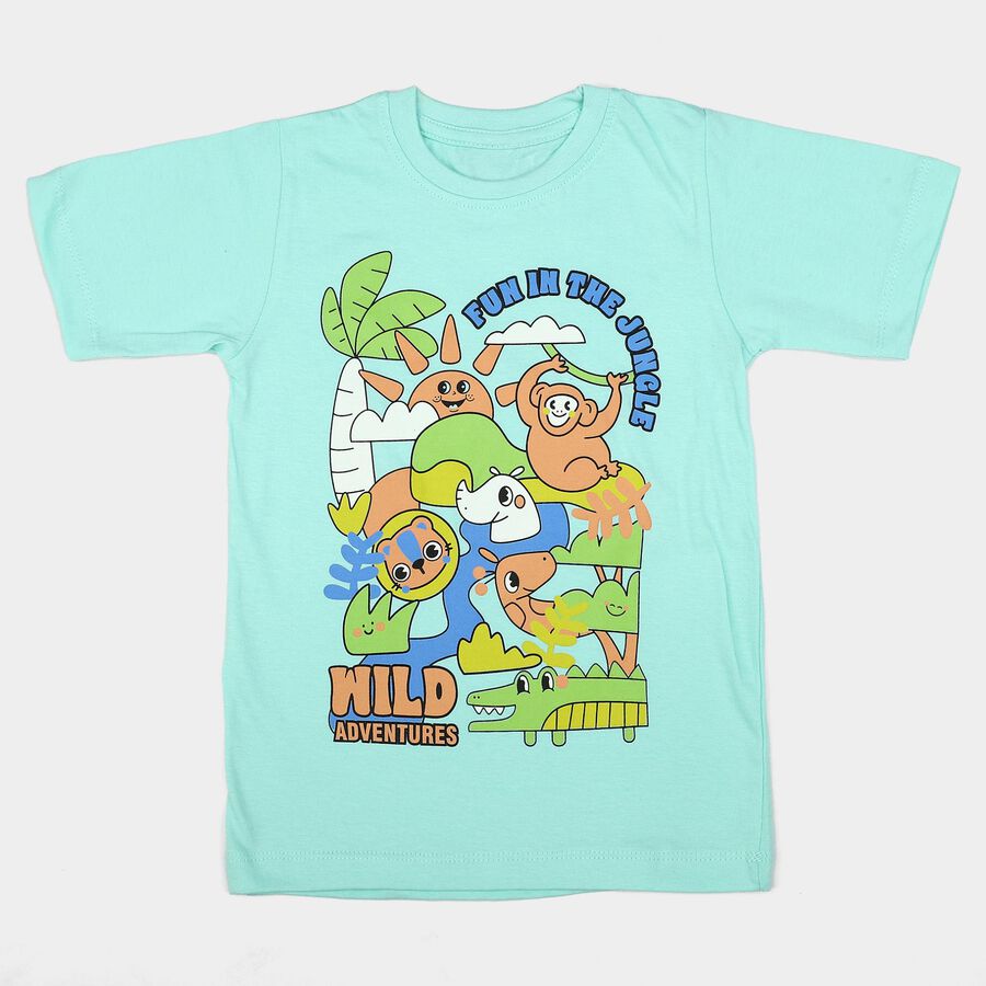 Boys Light Blue Cotton Round Neck Regular Boys T-Shirt, Light Blue, large