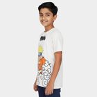 Boys' White Cotton Round Neck Casual T-Shirt, ऑफ व्हाइट, small