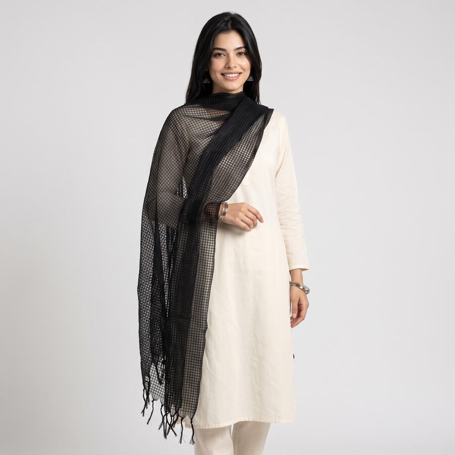 Women's Black Printed Dupatta, काला, large