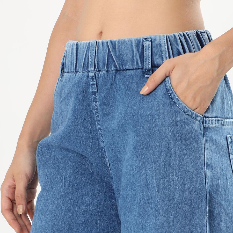 Women's Stonewashed Blue Wide-Leg Relaxed Fit Jeans, Mid Blue, large image number null