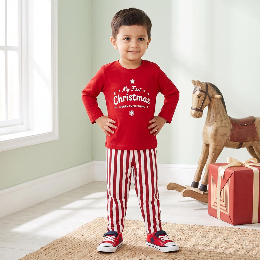 Infants' Red 100% Cotton Round Neck Graphic Print Baba Suit, Red, large