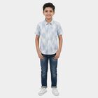 Boys White Printed Half Sleeve Classic Casual Shirt, सफ़ेद, small