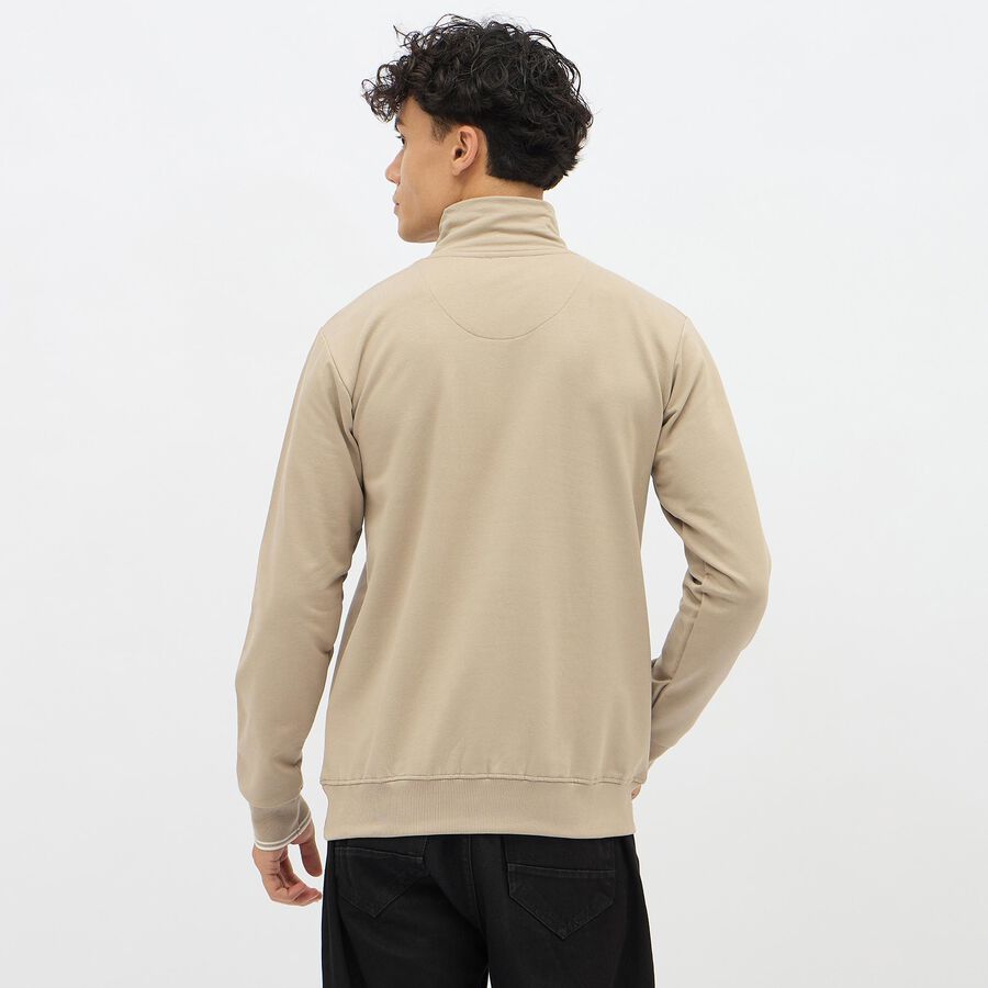 Men's Muted Beige Cotton Blend High Neck Casual Sweatshirt, गहरा पीला, large image number null