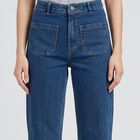 Women's Blue Straight Fit High-Rise Patch Pocket Jeans, Light Blue, small